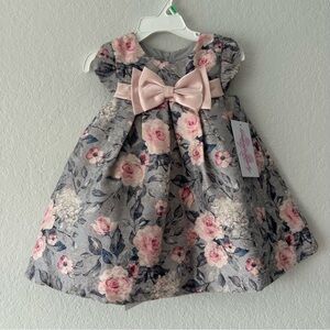 NWT Bonnie Baby 2-Piece Floral Dress with Pink Bow, 18M